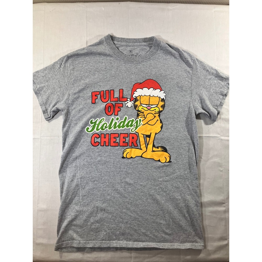 Garfield‎ T Shirt Holiday Cheer Graphic Tee Mens Size Small Gray Christmas